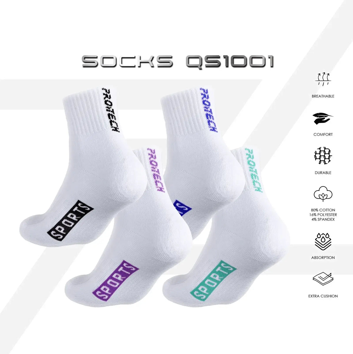 PROTECH Cotton Quarter Sport Socks QS1001